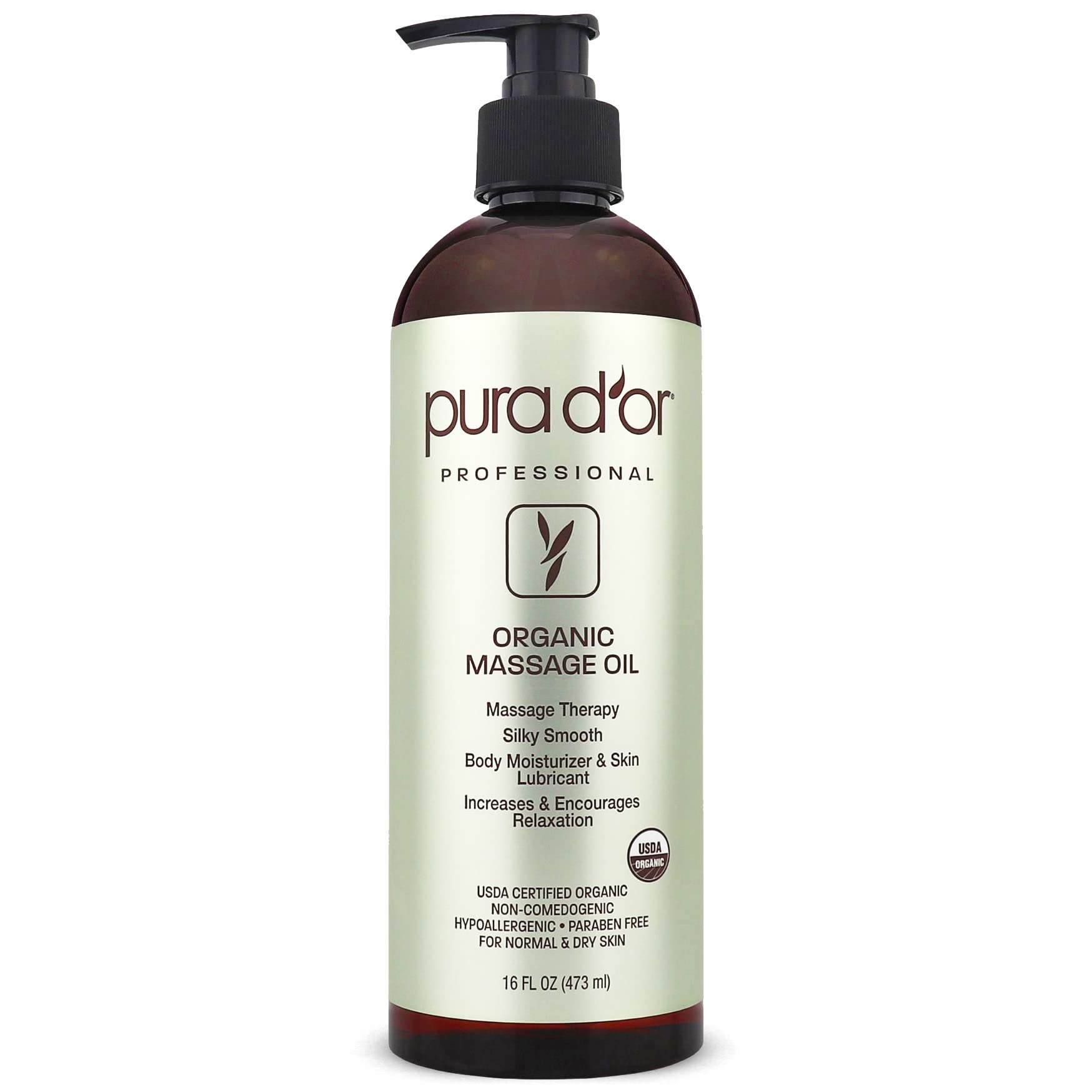 PURA D'OR Organic Massage Therapy Oil (16oz) - USDA