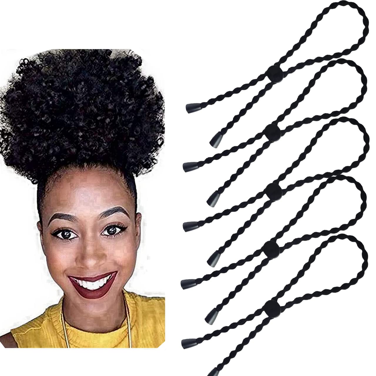 5PCS Afro Puff Ponytail Ties Adjustable Hair Holder Length