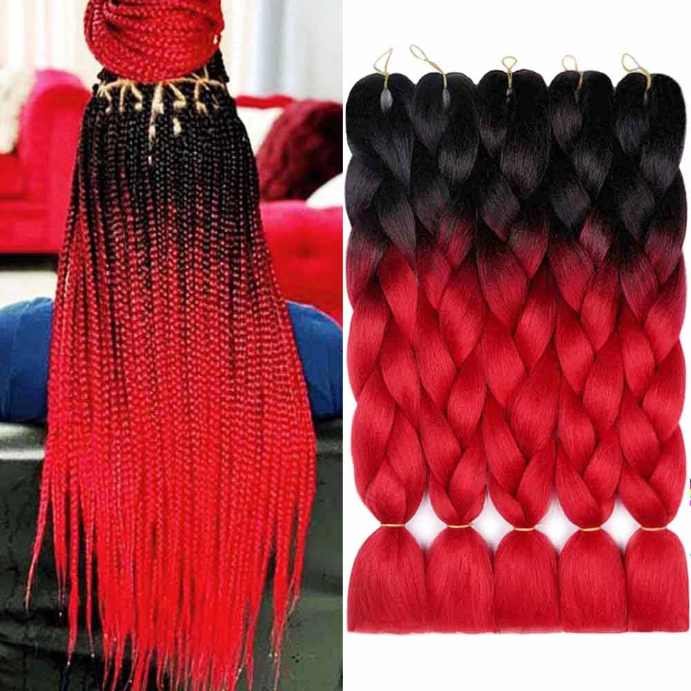  24 inch Jumbo Braid Hair Extensions Jumbo Box Braids Crochet  Hair Long Rainbow Colorful for Women Kids DIY High Temperature Synthetic  Fiber Red 1 Bundle : Beauty & Personal Care