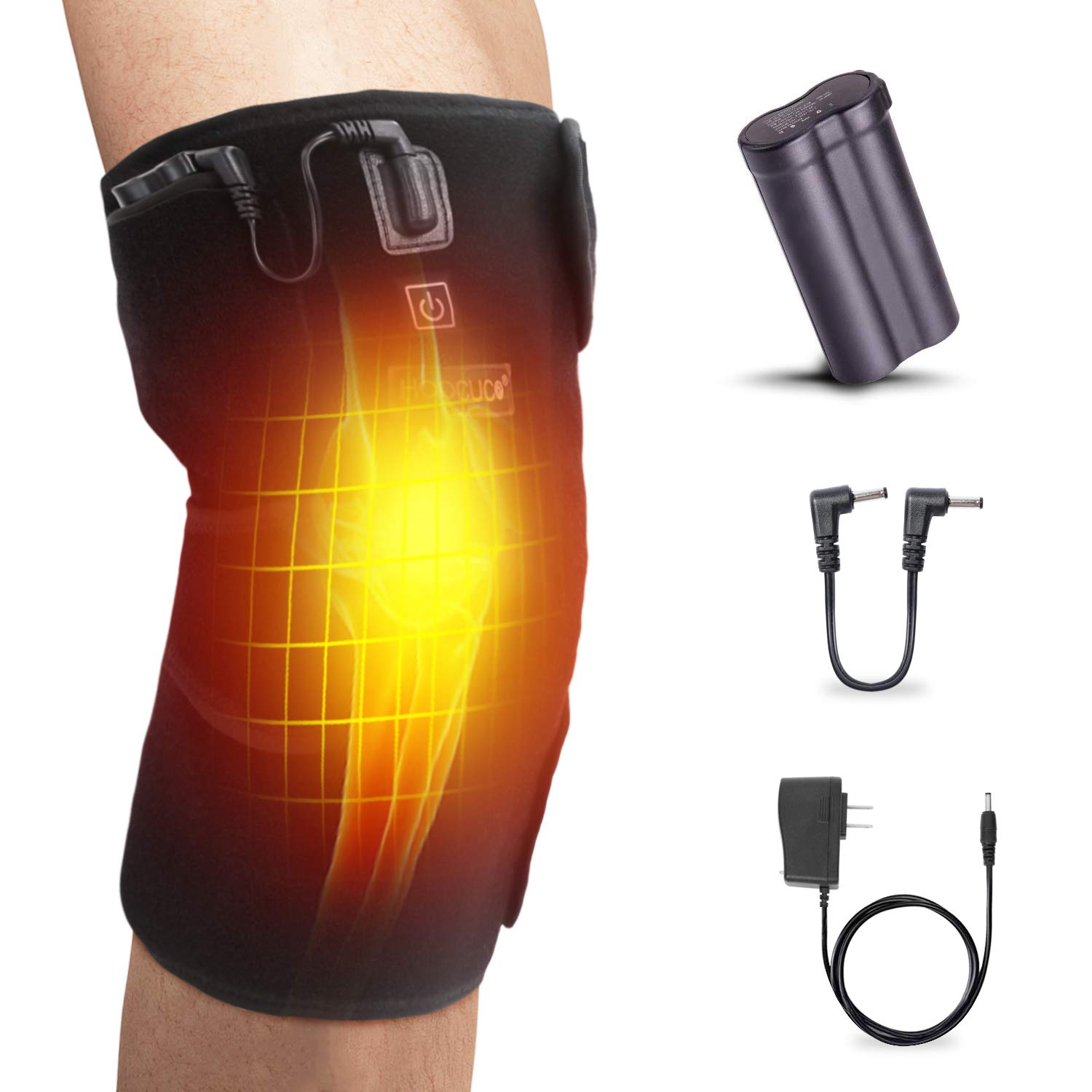 HOOCUCO Heated Knee Brace Wrap Support Portable Rechargeable Knee Heating  Pad for Knee Injury Cramps Arthritis