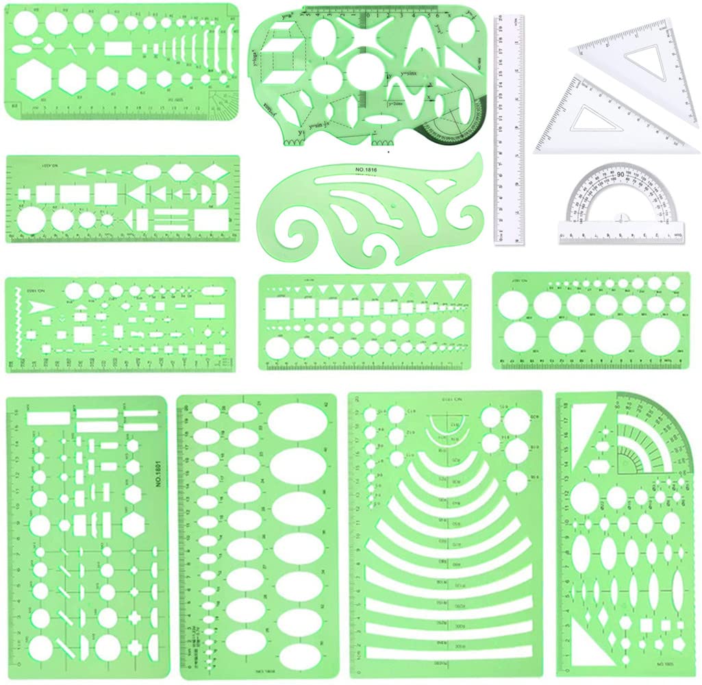 Circle Templates Measuring Geometry Ruler, Shape Stencils Drawing Set, Plastic Geometric Drawing Stencils, Templates Scale Drafting Tools for School