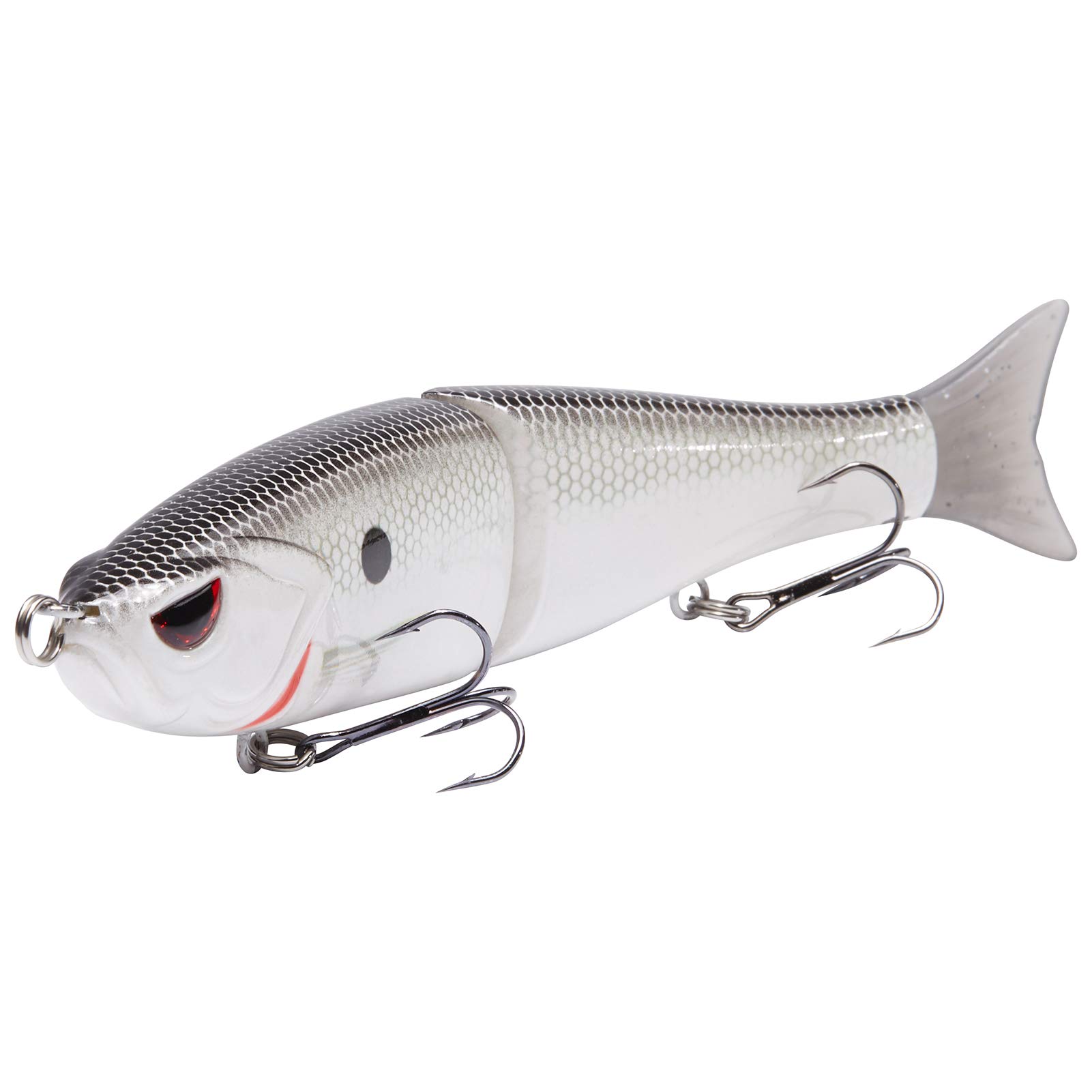 Bassdash SwimShad Glide Baits Jointed Swimbait Bass Pike Salmon Trout  Muskie Fishing Lure White Shad 7in/