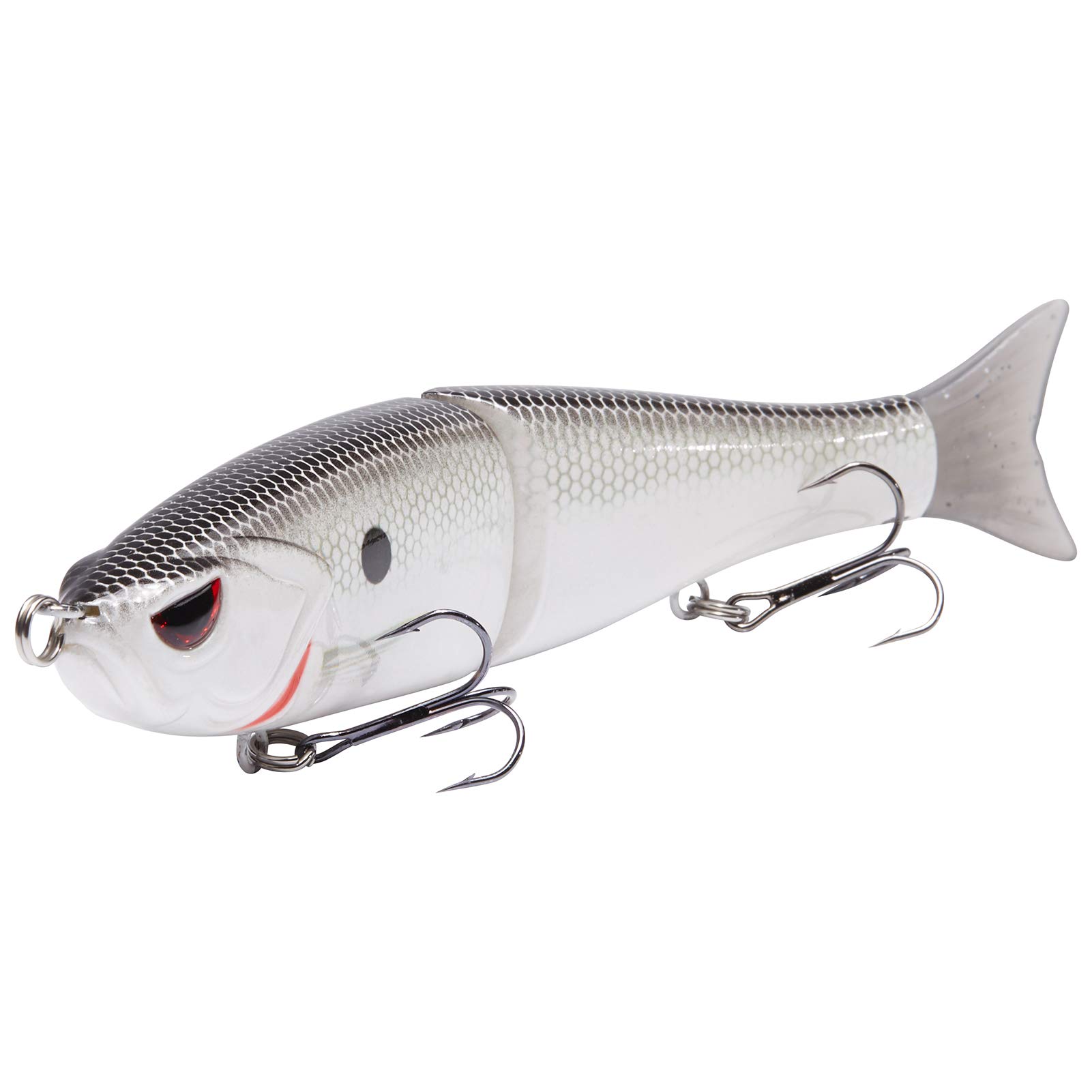 Bassdash SwimShad Glide Baits Jointed Swimbait Bass Pike Salmon Trout Muskie  Fishing Lure White Shad 7in/