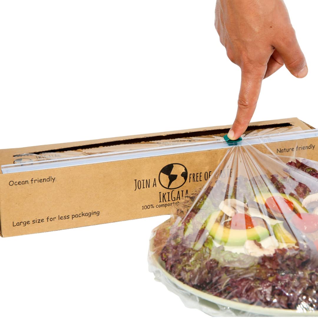 100% Compostable Plastic Wrap Dispenser With Cutter - Ikigaia - PLA/PBAT Cling  Wrap With Slide Cutter - 11.8 x 656 feet - XXL For Less Delivery - Extra  Thick Saran Wrap Dispenser - BPA-Free Food Wrap