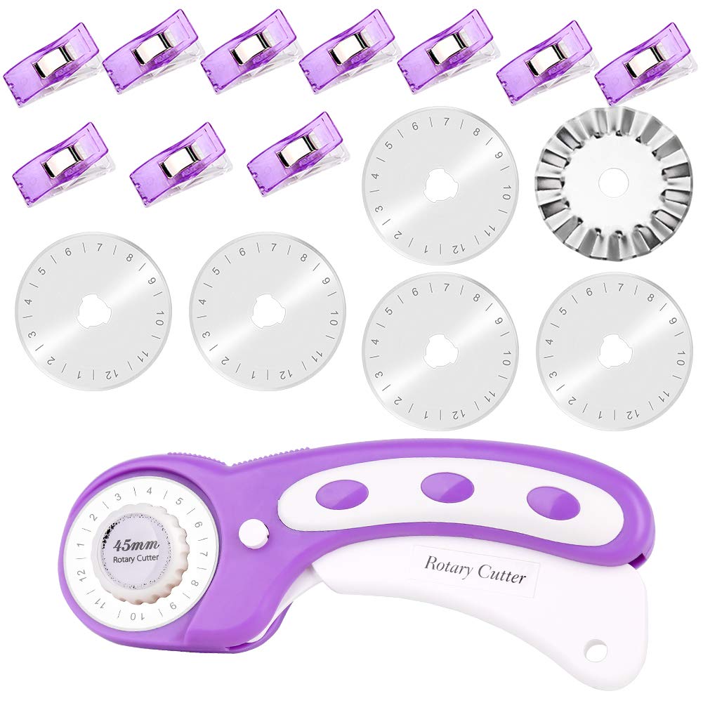 45mm Fabric Cutter Set, Rotary Cutter Tool Kit with 6 Replacement Rotary  Blades, Quilting Rotary Cutter with Safety Lock Ergonomic Classic Comfort  Loop for Crafting Sewing Quilting (Purple)