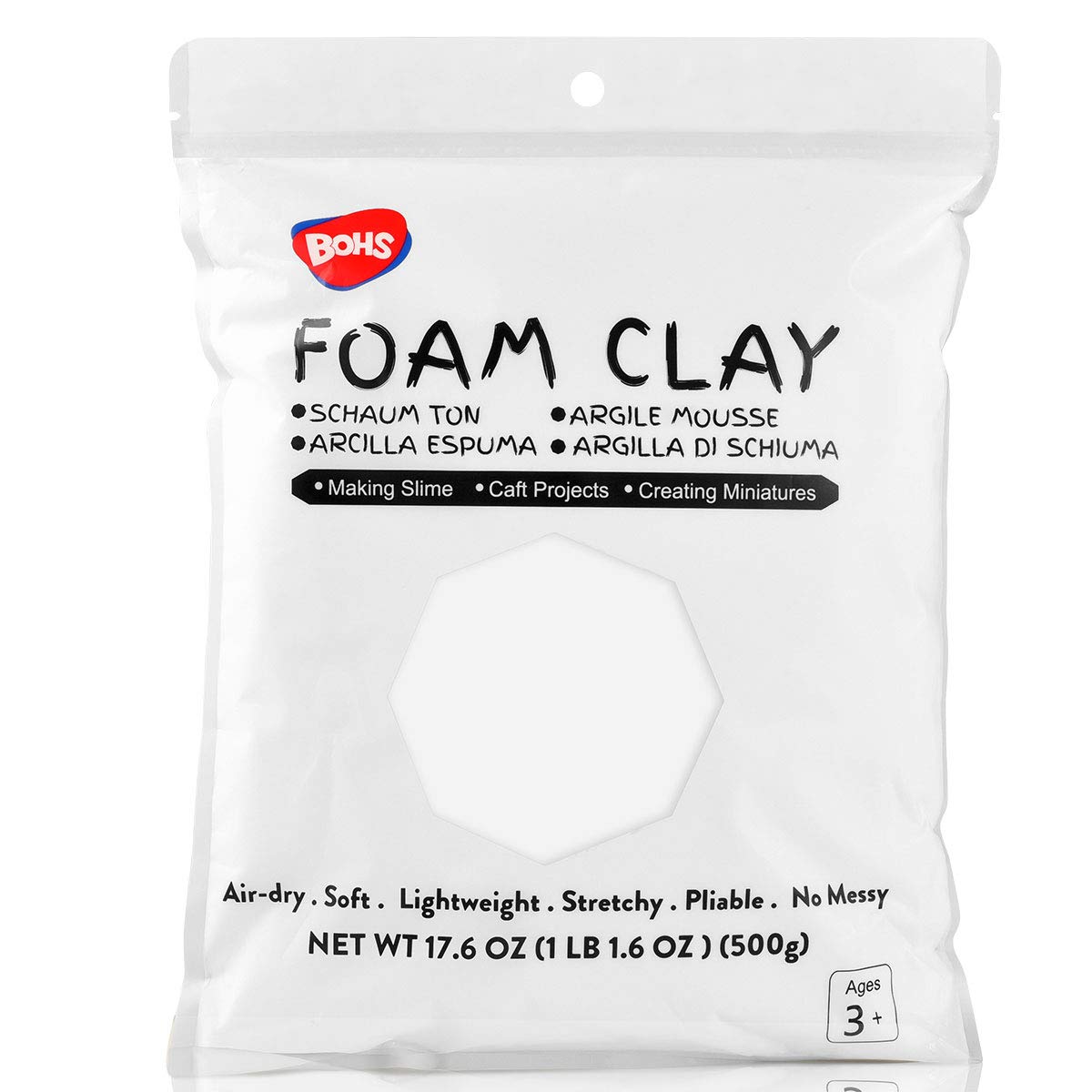 BOHS White Modeling Foam Clay - Squishy Soft Air Dry -for School Project  Cosplay Fake Bake Slime Supplies-1.1 Lbs/ 500 Grams