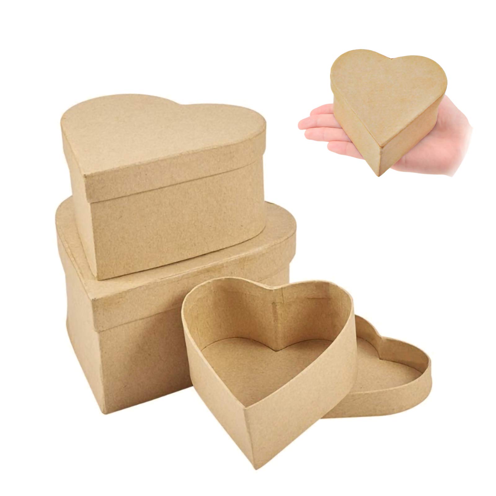 WANDIC Mini Paper Mache Boxes 3Pcs Small Palm-Sized Heart-Shaped Kraft  Paper Mache Box Heart Boxes for Saving Accessories Cosmetics Jewelry Gifts  Home Heart 3 pcs