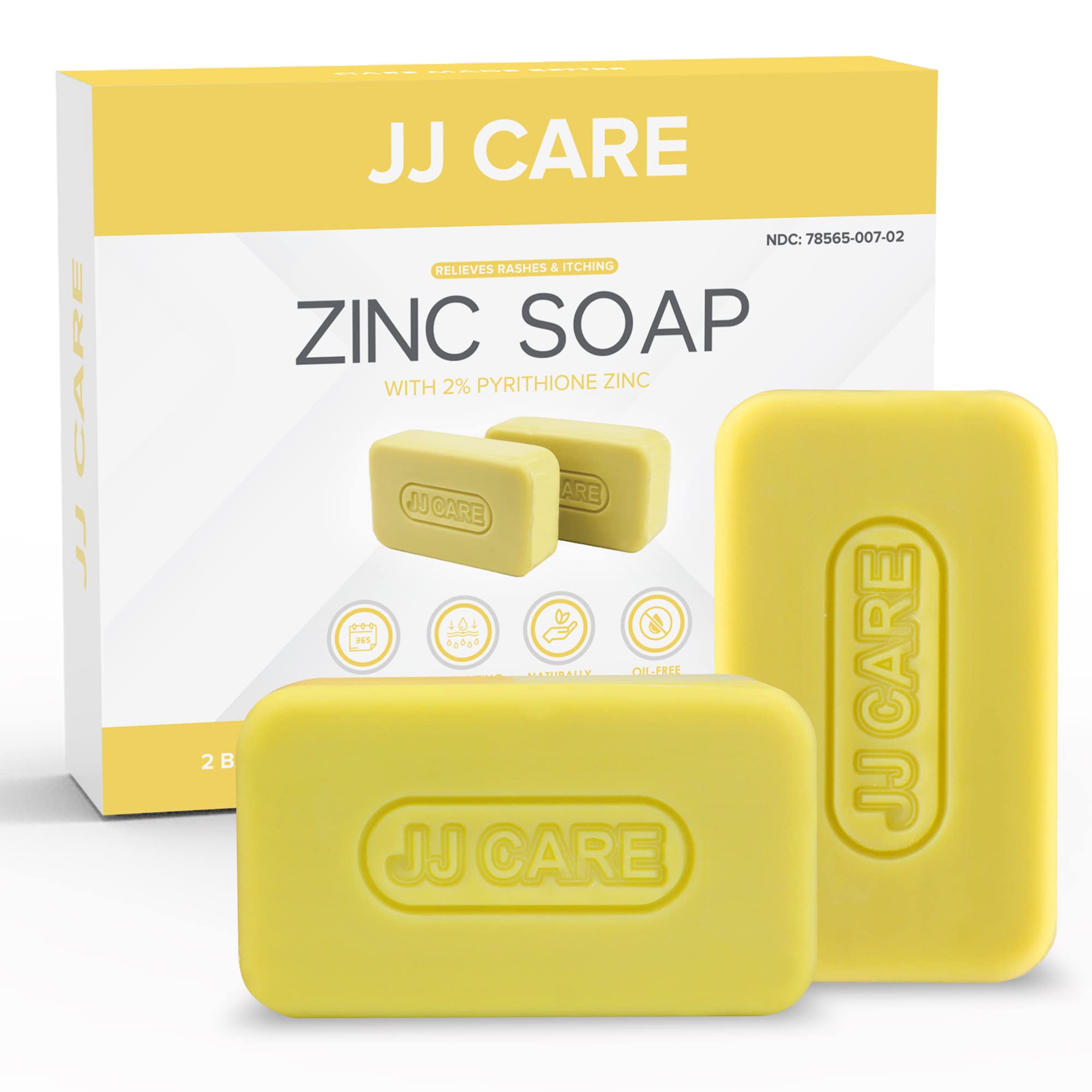 JJ CARE Zinc Soap - Daily Medicated 2% Zinc Pyrithione Soap - Zinc Bar Soap  with Aloe