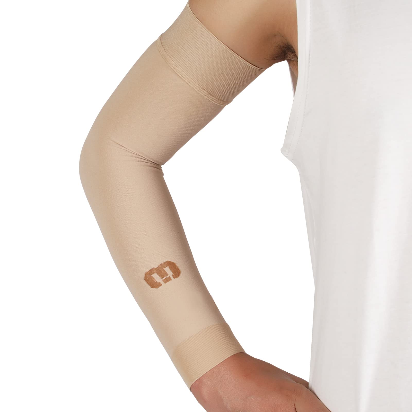 MGANG® Lymphedema Compression Arm Sleeve for Women Men, Opaque, 15-20 mmHg  Compression Full Arm Support with Silicone Band, Relieve Swelling, Edema,  Post Surgery Recovery, Single Beige M Beige (15-20 Mmhg With Silicone Ban…
