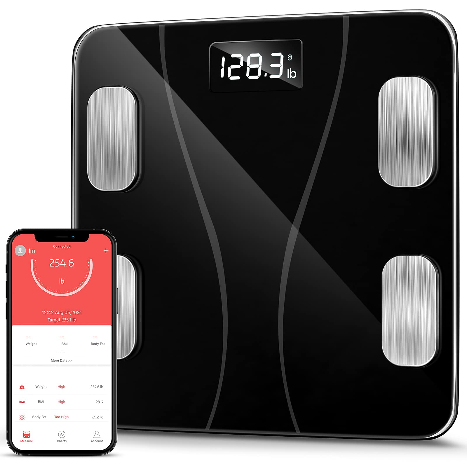 Bluetooth Body Fat Scale, Smart Wireless BMI Digital Bathroom