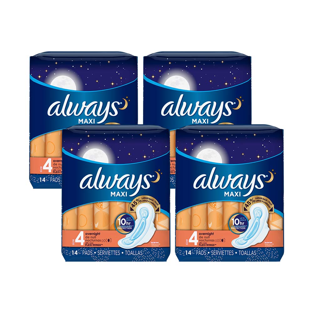 Always Maxi Size 4 Overnight Pads for Women with Wings Unscented