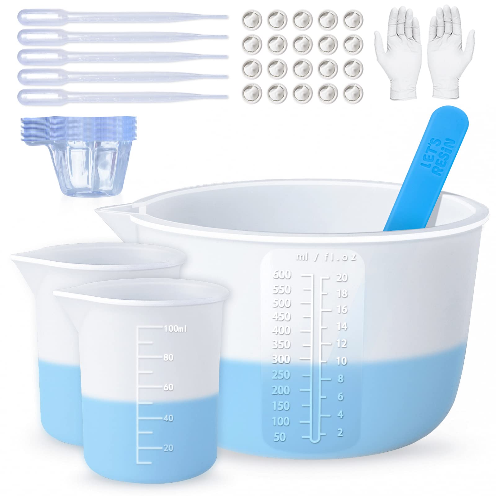 LET'S RESIN Silicone Measuring Cups,Resin Supplies with 600ml/20oz&100ml  Thickening&Polishing Resin Mixing Cups,Easy to Clean,Silicone Stir  Sticks,Silicone Cups for Epoxy Resin Mixing
