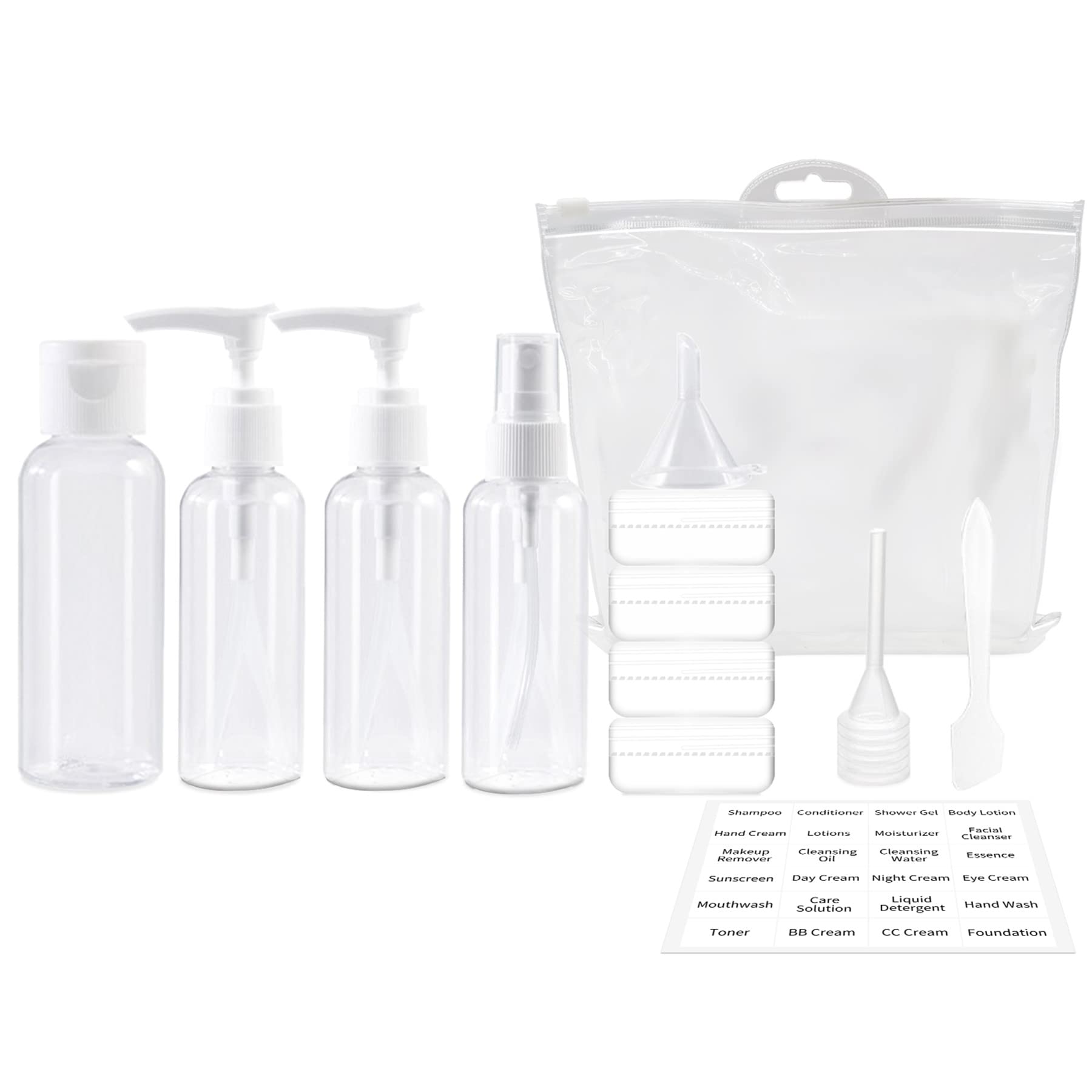 Set of 4 TSA Clear Toiletry Bags with Empty TSA Approved Travel Containers  For Packing, Assorted Colors