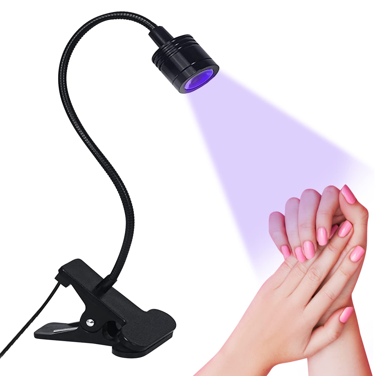 Bestauty UV Light Gooseneck UV Lamp with 400nm Wavelength Nail Curing Lights  for Extension Glue 360 Rotatable Nail Dryer with Clip Fixed USB Charging  for Home Travel Use(Black)