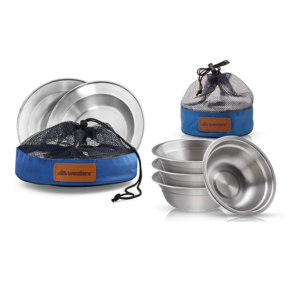 Wealers Stainless Steel Plates and Bowls Camping Set Small and Large Dinnerware for Kids, Adults, Family | Camping, Hiking, Beach, Outdoor Use | Incl