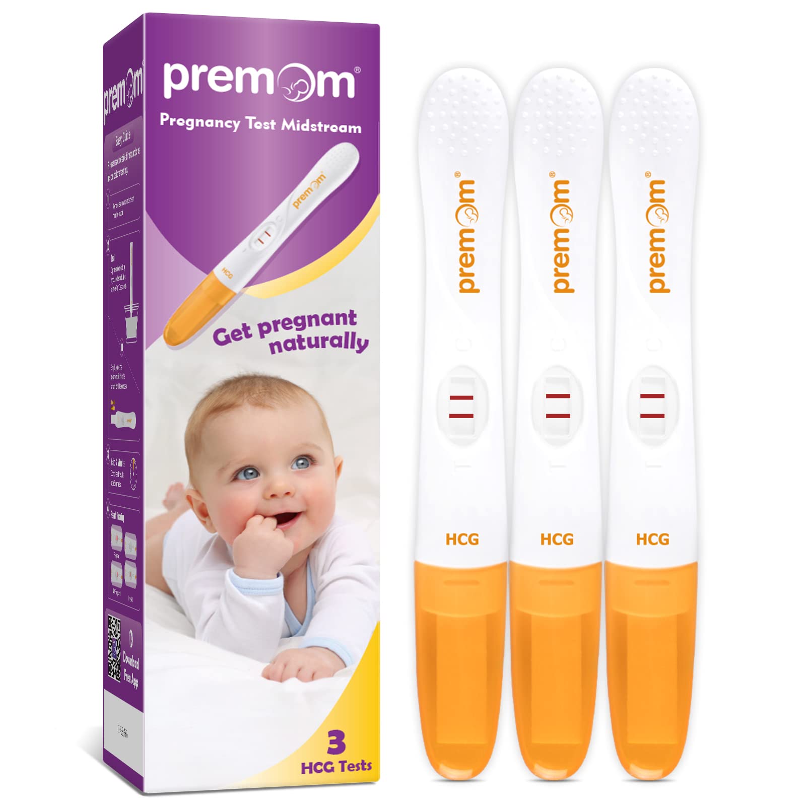 Premom Pregnancy Test Midstream Early HCG Detection Sticks 3 Pack Pregnant Test Kit