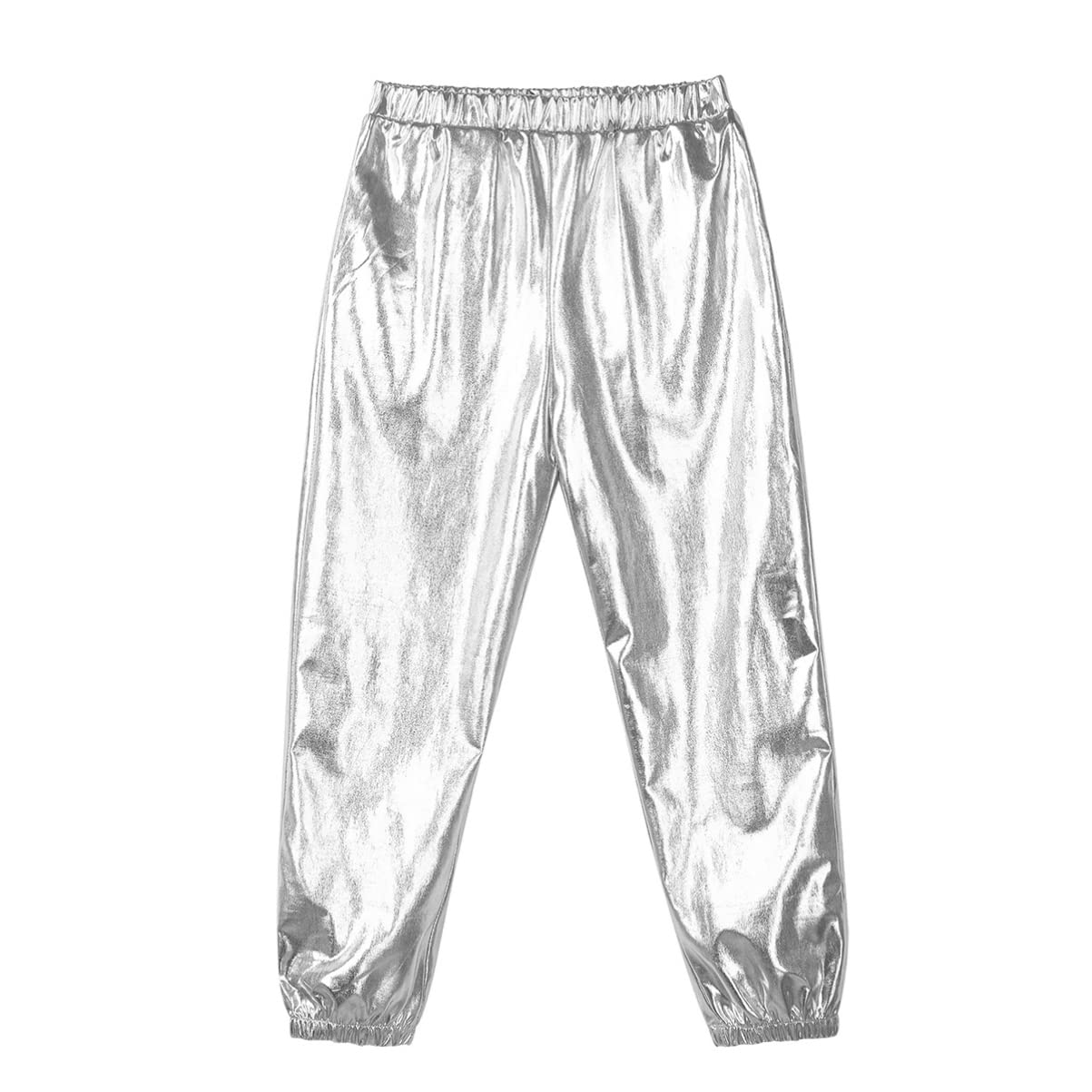 CHICTRY Kids Girls Shiny Metallic Jazz Dance Pant Hip Hop Sport Leggings  Sweatpant Dancewear Costume Silver 10 Years