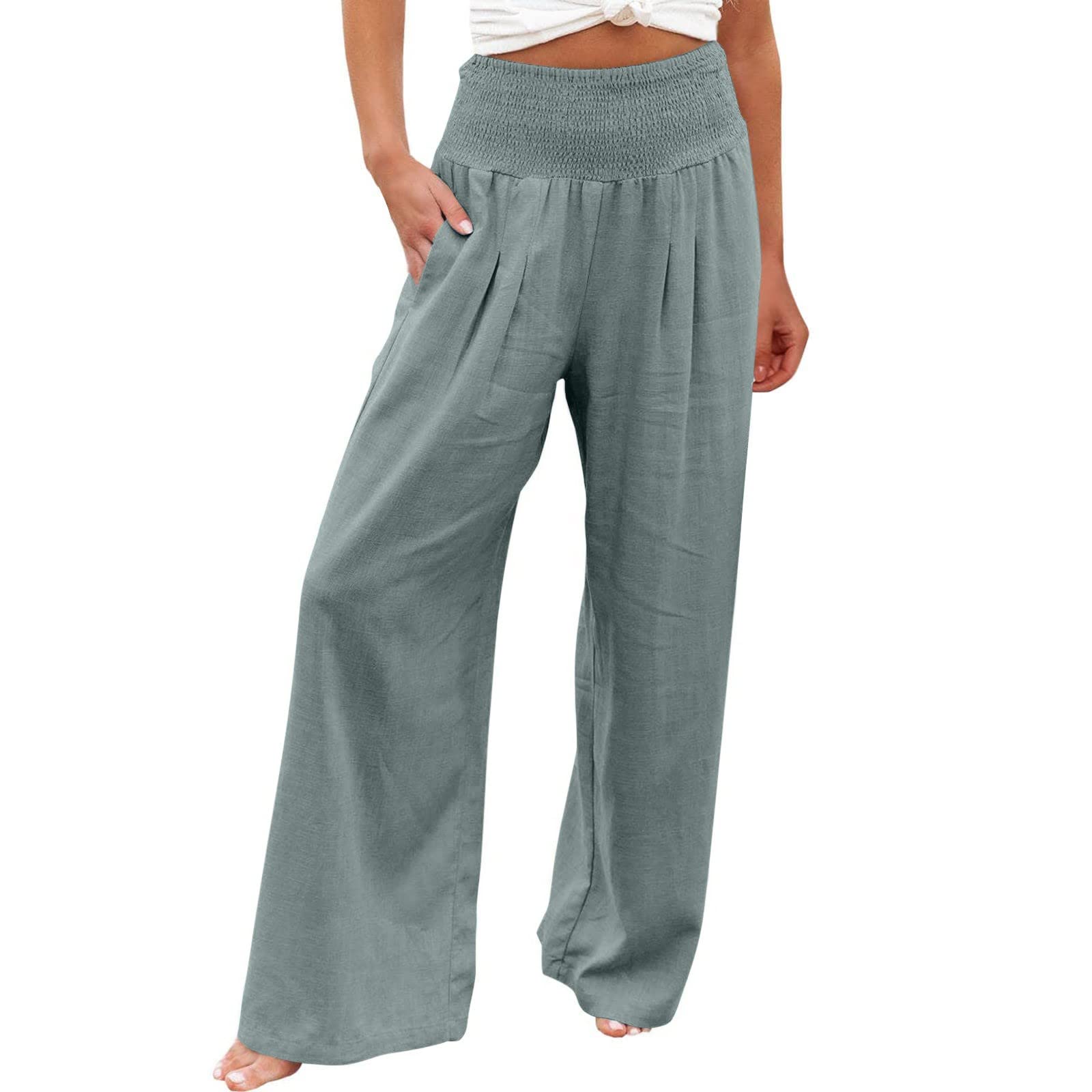 Cbcbtwo Linen Pants for Women,Summer Plus Size Elastic High