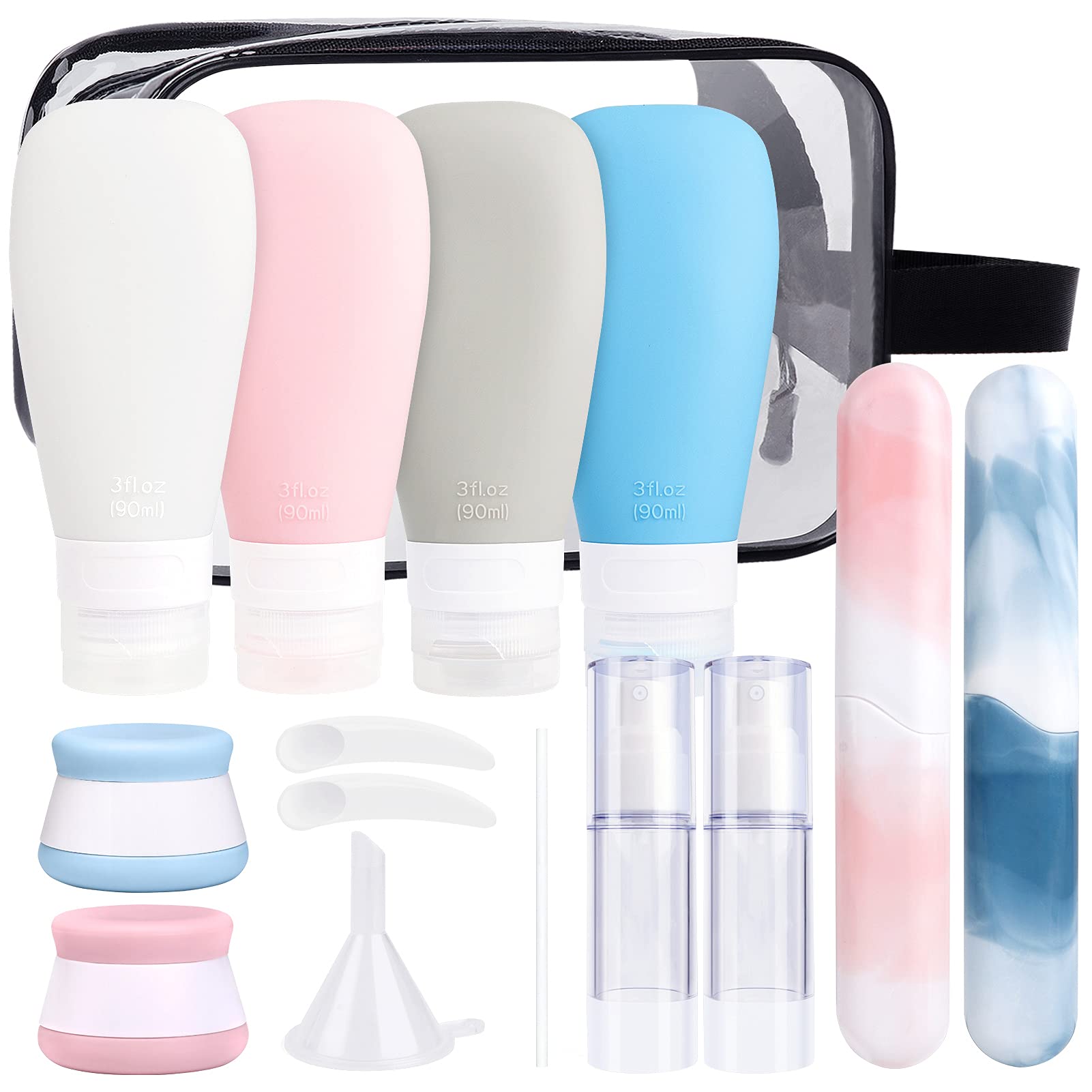 INSFIT Silicone Travel Bottles Set, 17 Pcs Travel Size Toiletries, 3oz  Travel Bottles for Toiletries, Travel Accessories for Women, Airplane  Travel Essentials, Travel Containers for Toiletries Pink