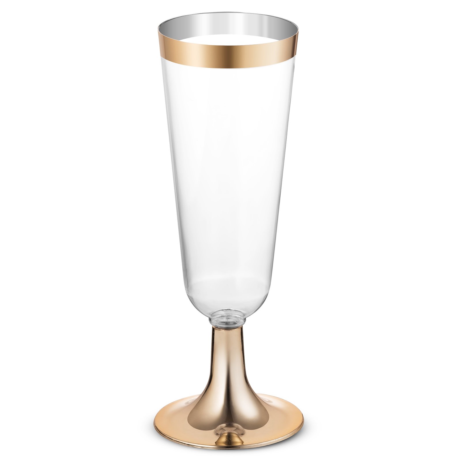BloominGoods 50 Plastic Gold Rimmed Champagne Flutes, 5.5 oz. Clear Hard  Disposable Party & Wedding Glass