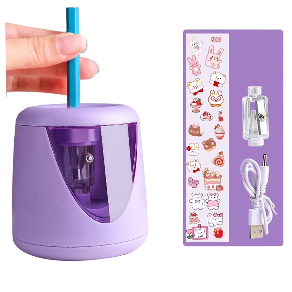 Electric Pencil Sharpener - AZLNRMU Cute Design Pencil Sharpener with  Pencil Saver Suitable for Colored Pencils(6-8.5mm) Blade to Fast Sharpen  Gift for Students/Primary School/Office (Purple)