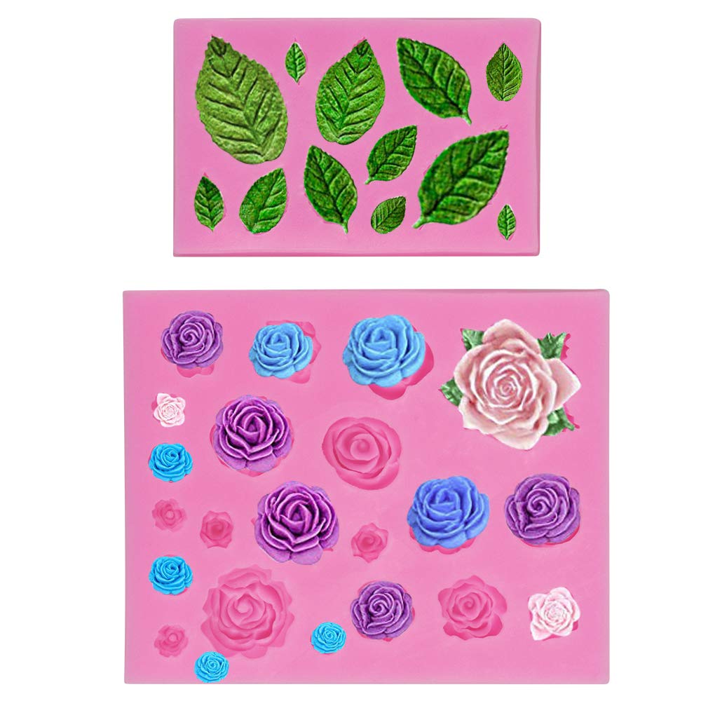 Large Rose Mold Silicone,Leaves and Flower Fondant Cake Molds,Leaf