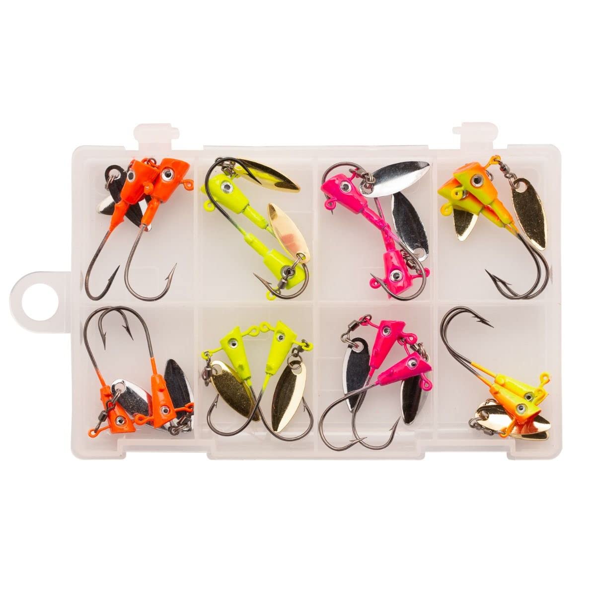 Crappie Magnet Fin Spin Kit, Freshwater Fishing Equipment and Accessories,  8 Size 1/8 Jig Heads, and 8 Size 1/16 Jig Heads