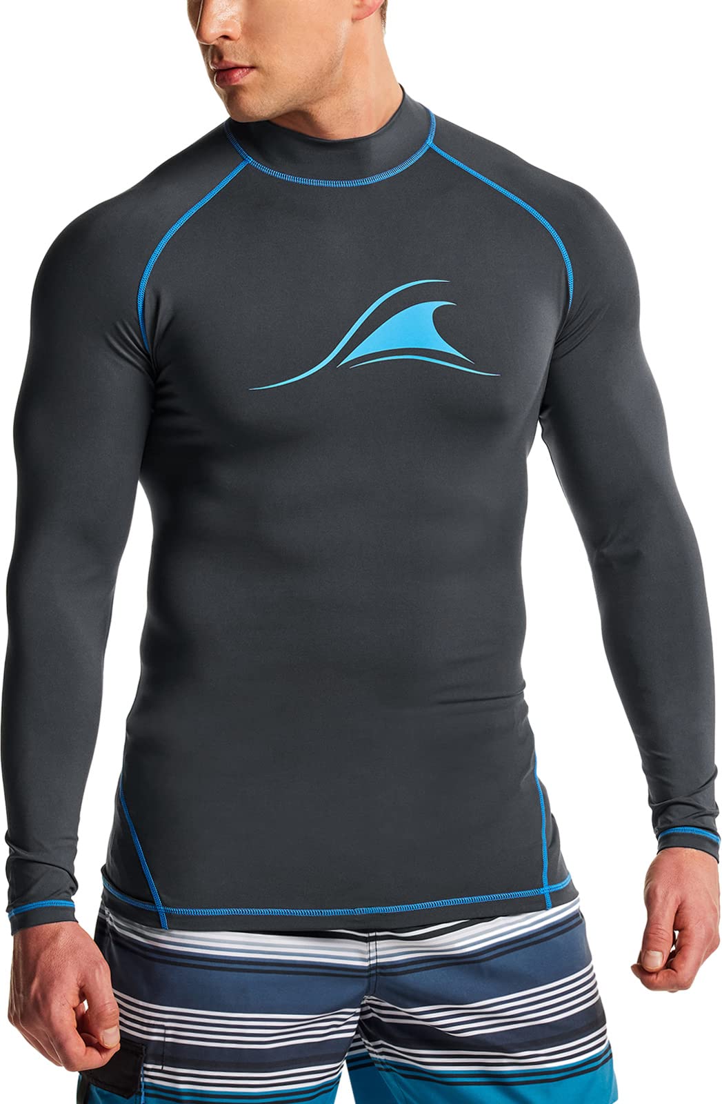TSLA Men's UPF 50+ Long Sleeve Rash Guard, UV/SPF Quick Dry Swim Shirt,  Water