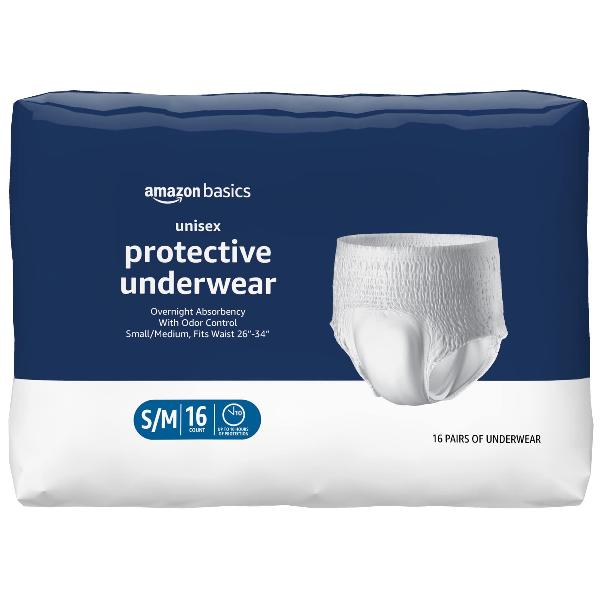 Basics Incontinence Underwear for Men and Women, Overnight  Absorbency, Small/Medium, 16 Count, 1 Pack (Previously Solimo) Small/Medium  (16 Count)