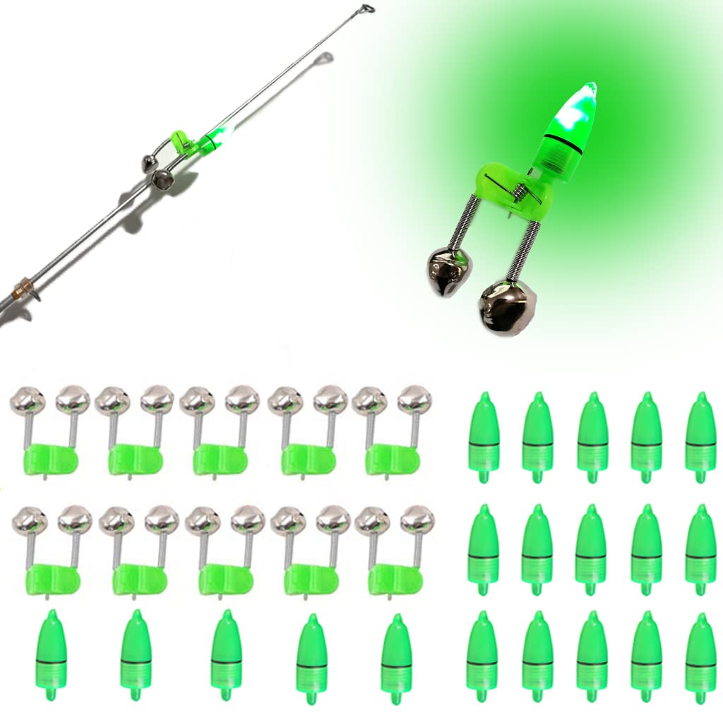 JZTang Fishing Bells with Lights 20 Pcs LED Night Fishing Lights 10 Pcs  Fishing Rod Bait