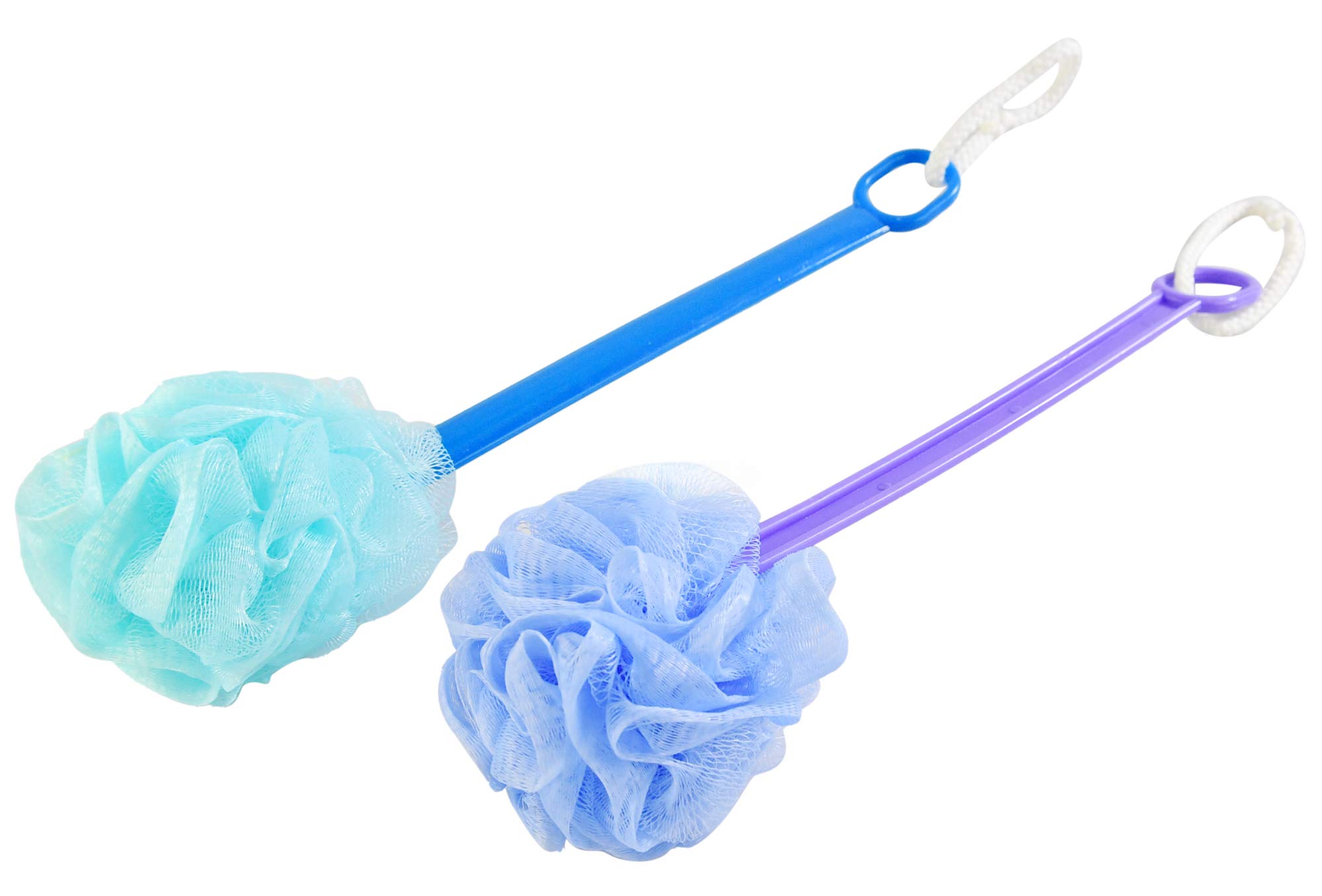 HOME-X Pouf Back Scrubber Shower Loofah with Long Handle Set of 2