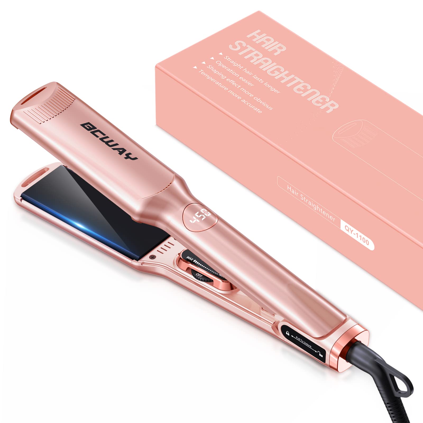 Bcway Hair Straightener 1.5 Wide Plate Flat Iron for Hair with Adjustable  Temperature 250 F-450 F Digital LCD & PTC Heater 3D Titanium Floating  Plates 2-in-1 Hair Iron for All Hair Types
