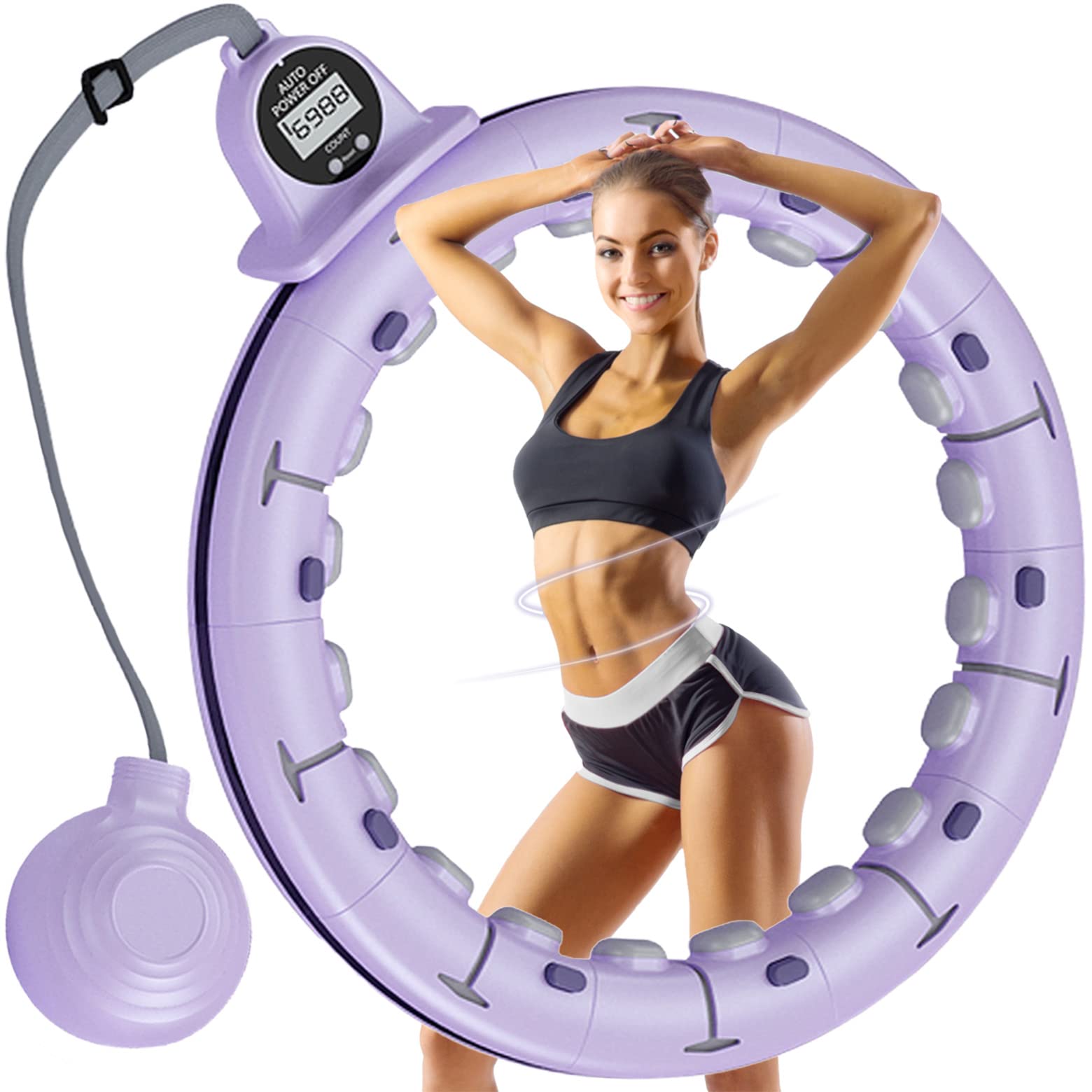 Leann L!fe Smart Weighted Hula Hoop for Adults Weight Loss 11+1 Spare Knots  Waist 25-36 Counter Infinity Hoop Plus Size Children Adult Home Fitness  Exercise Workout Equipment Abdominal Toner Light Purple-11+1 Spare