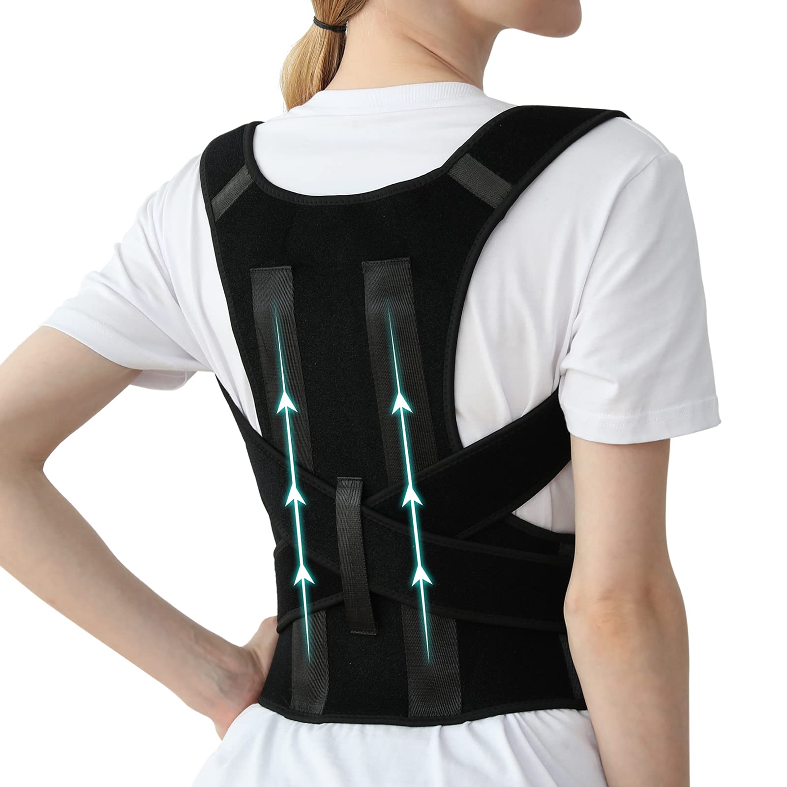 Posture Corrector Unisex Back Brace, Adjustable Upper Back Pain Relief  Support, Spine Neck Straightener Strap Black