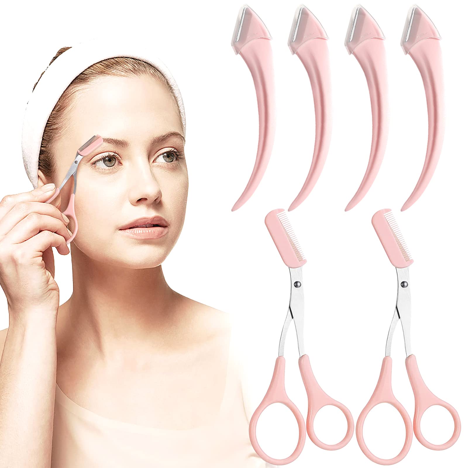 Jnaneei Stainless Steel Eyebrow Scissors with Comb Curved Trimmer Grooming Beauty Tools