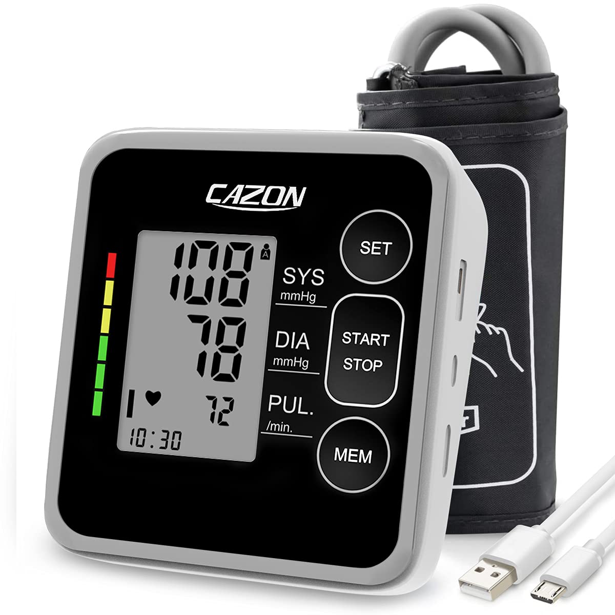 CAZON Blood Pressure Monitor - Upper Arm Blood Pressure Machine & Pulse  Rate Monitoring Meter Home Use BP Cuff with 2x120 Memory, Wide-Range Cuff  8.7-15.7 (Black)