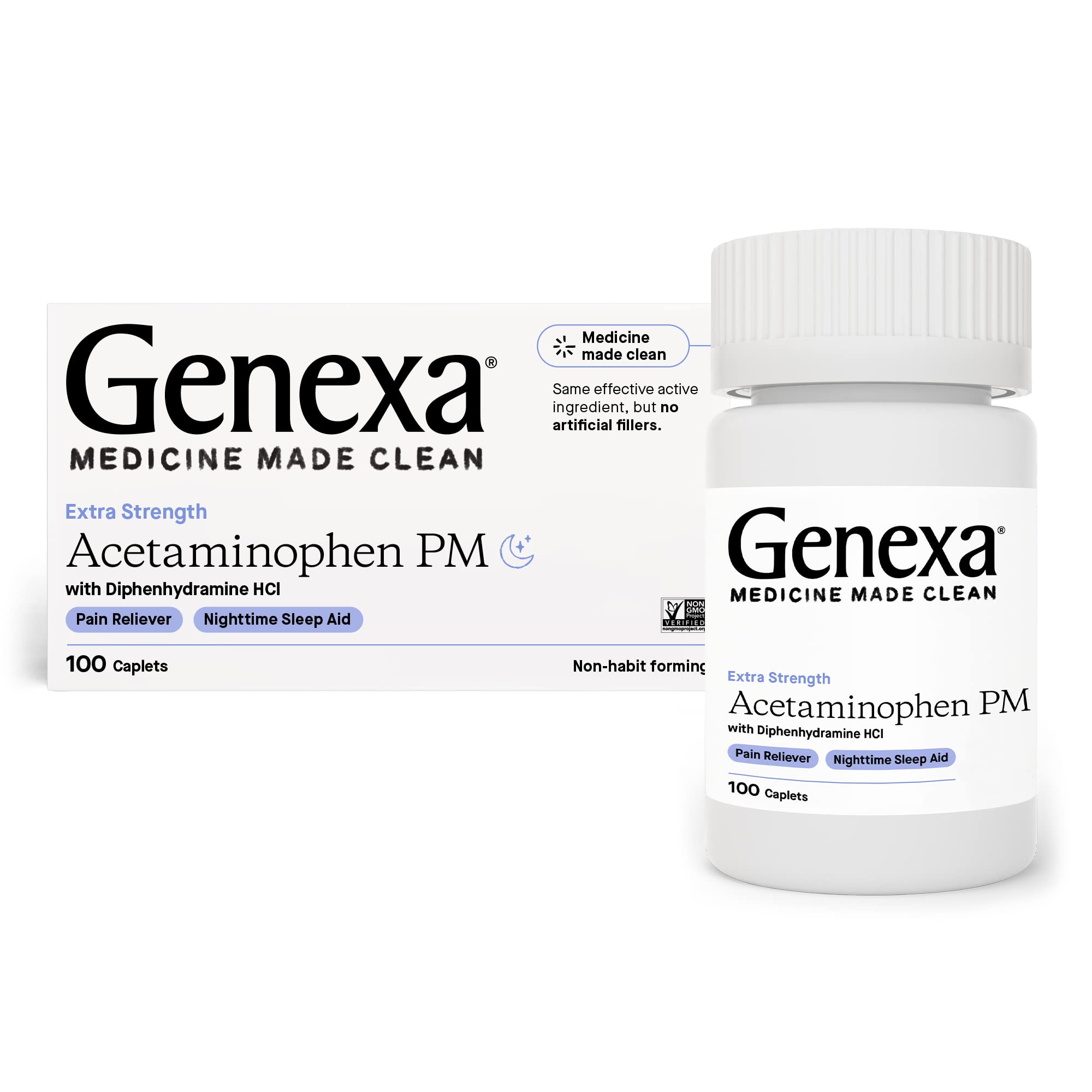 Genexa Extra Strength Pain & Fever PM Acetaminophen & Sleep Aid Caplets
