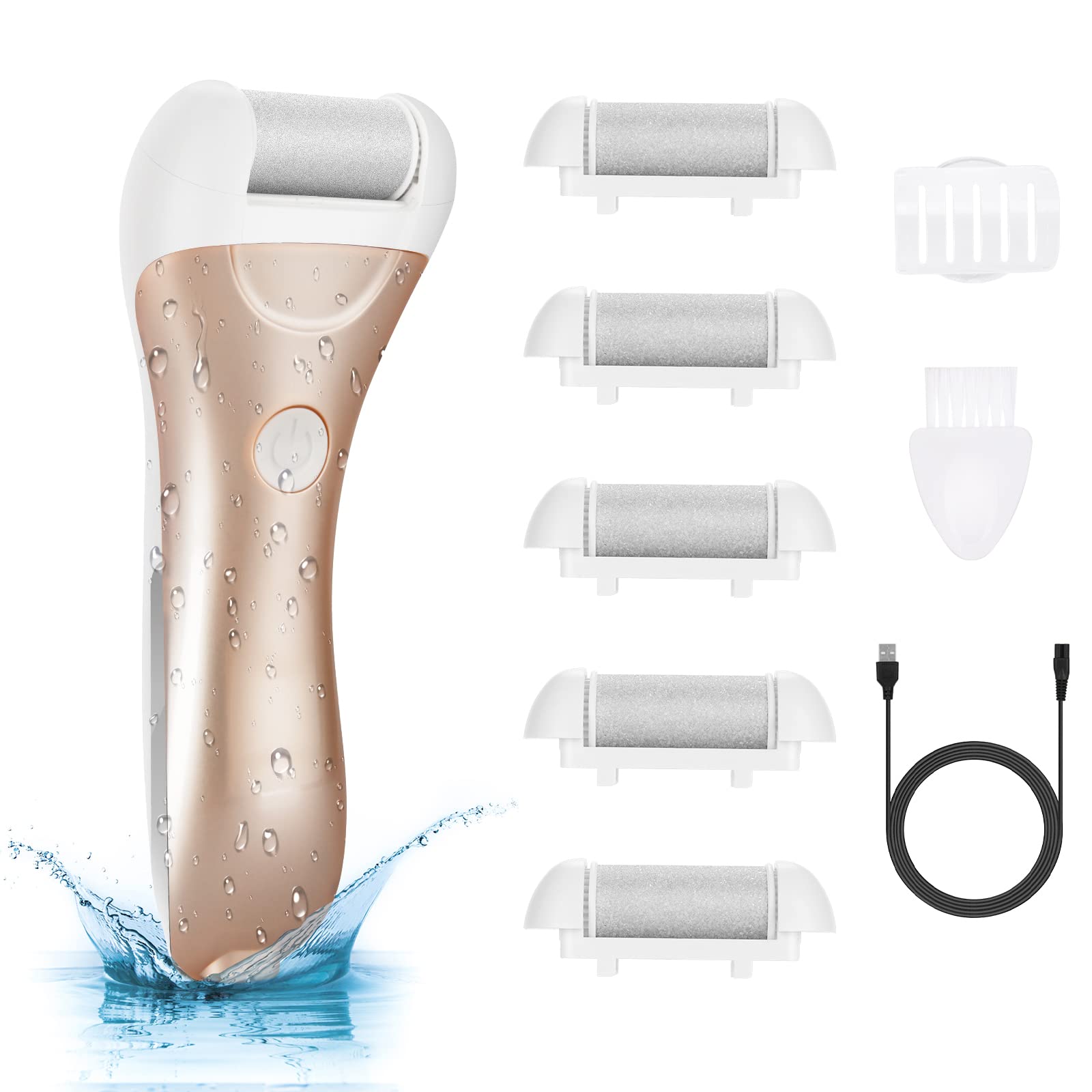 Callus Remover for Feet, Nicebirdie Electric Foot File Callus Removers  Rechargeable Waterproof Pedicure Tools Foot Scrubber Shaver Feet Care Tool  for Cracked Heels Dead Skin (Golden)