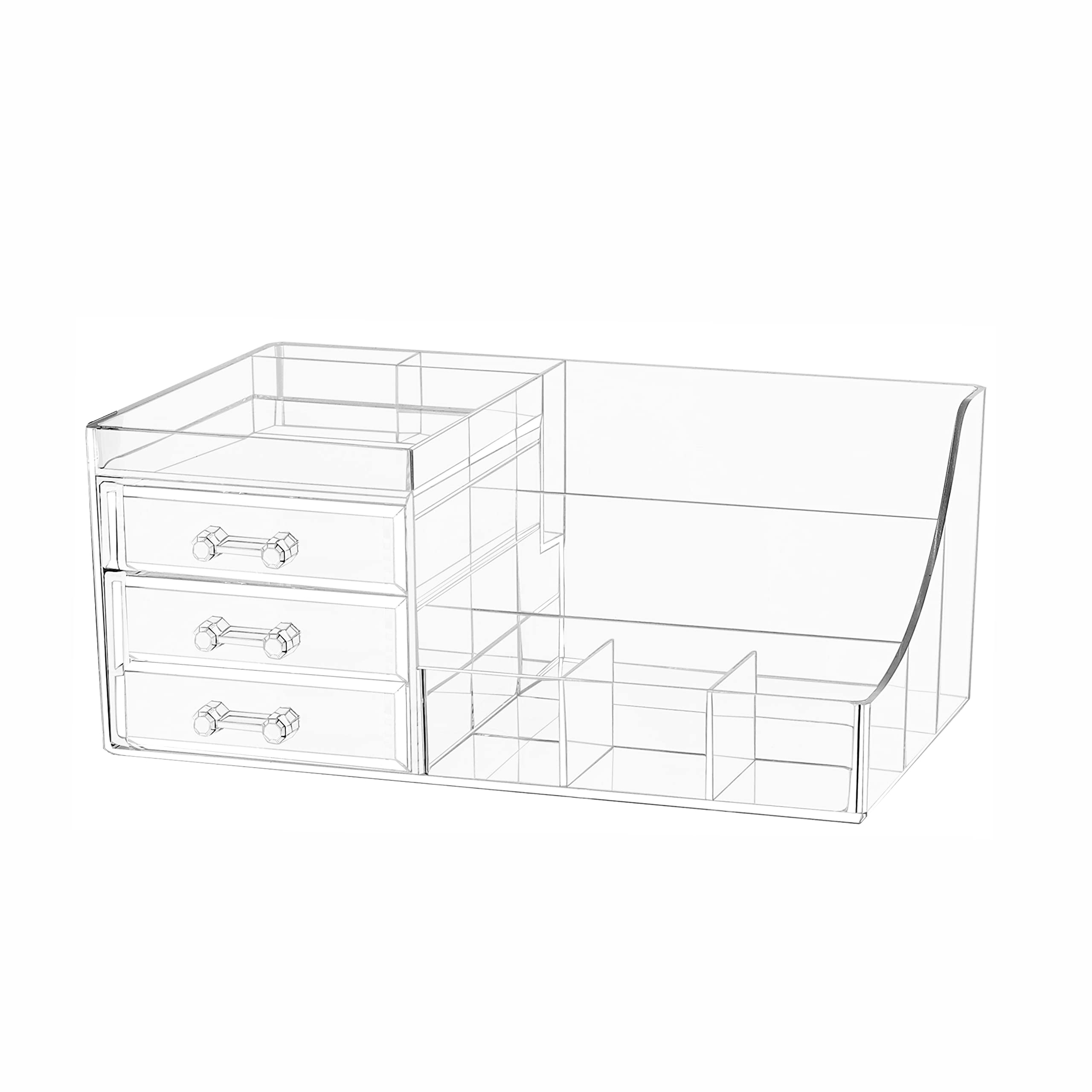 Cq acrylic Stackable Makeup Organizer With 3 Drawers,Acrylic Bathroom  Organizers Storage,Clear Storage Bins for  Lipstick,Brushes,Lotions,Eyeshadow,Nail Polish and Jewelry