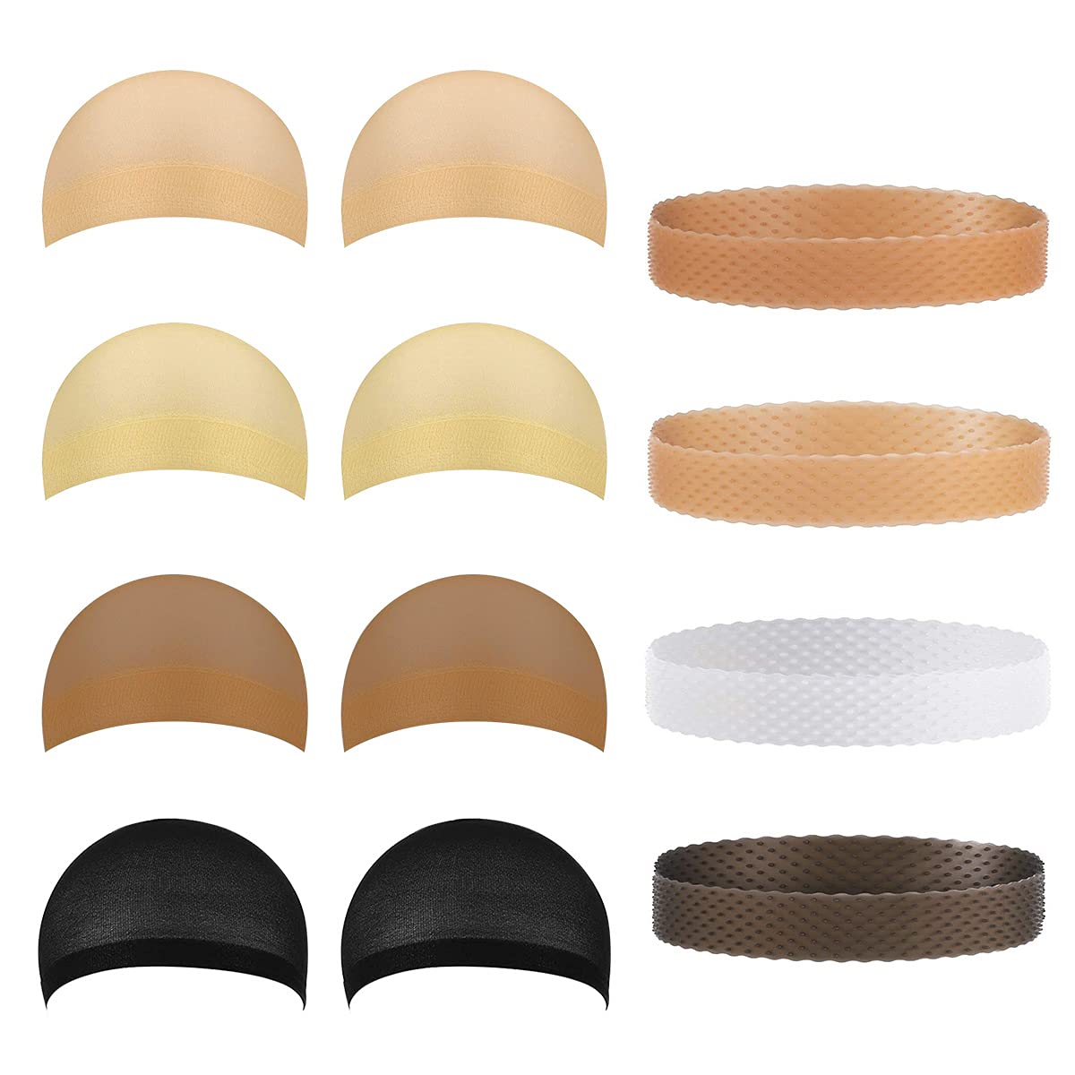 3pcs Silicone Wig Grip Band and 4pcs Wig Stocking Caps Seamless Adjust Wig Headband for Women Sweat-proof Wig Fix Accessories Wig Bands for Keeping