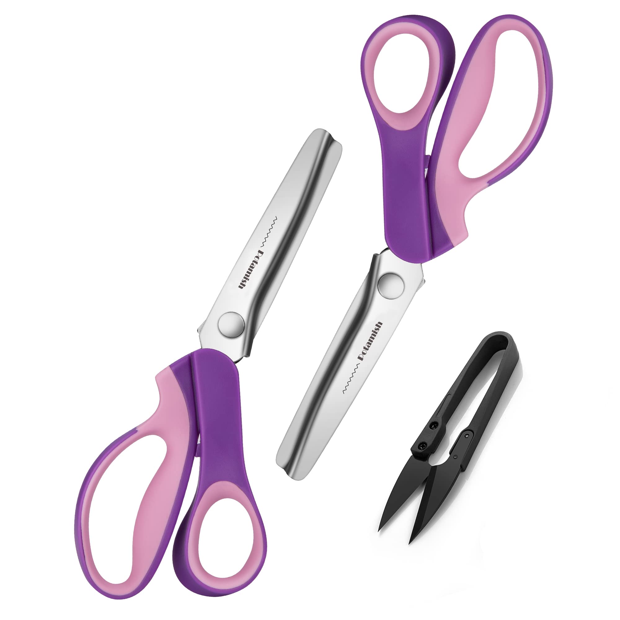 Pinking Shears Set (Pack of 2 PCS Serrated & Scalloped edges) By Potamish -  Zig-zag Scissor for Fabric Leather & PPDer - Pinking Dressmaking Sewing  Scissors PM-002-C Purple