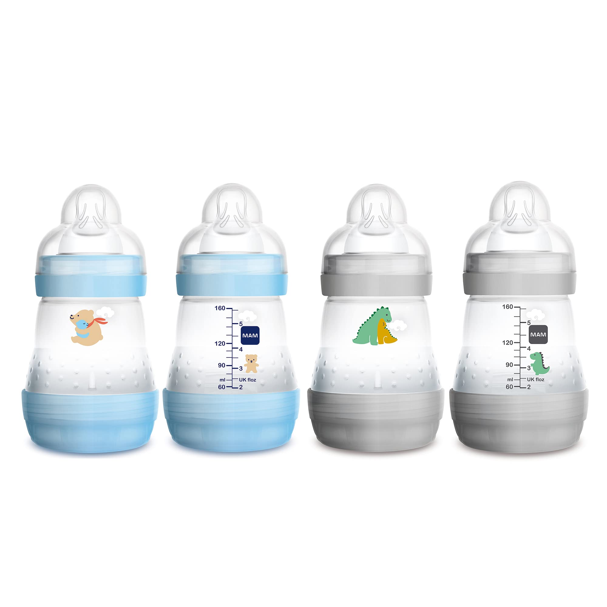 MAM Easy Start Anti-Colic Slow Flow Bottles 5 oz (4-Count) Gray and Blue