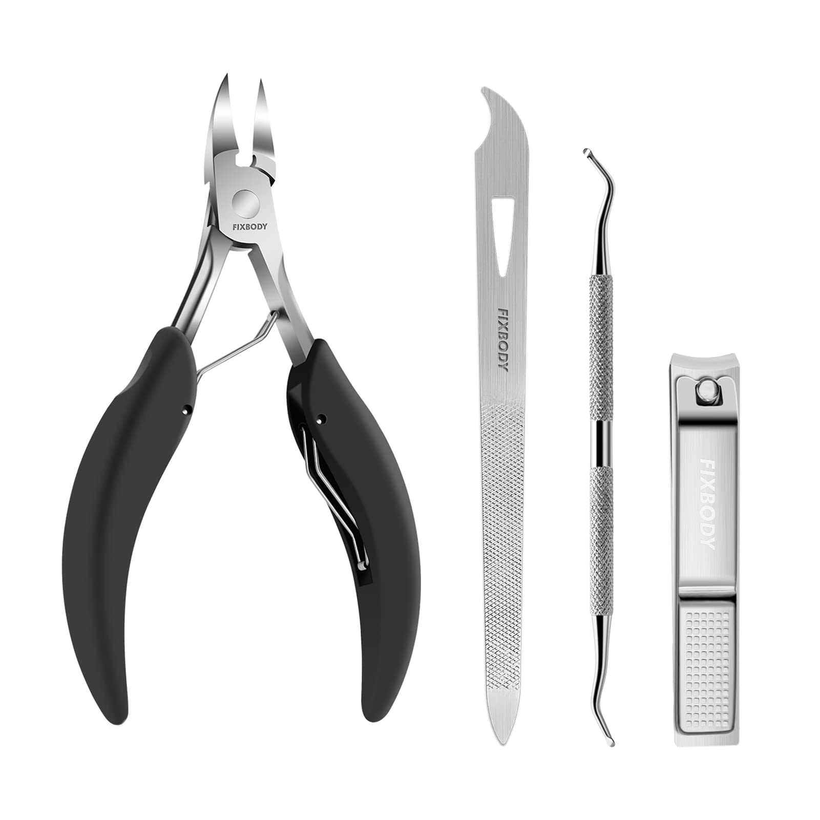 FIXBODY Toenail Clippers Set, Ingrown Toenail Tool Kit, Nail Clippers for  Thick Nails, 4 Pieces Stainless Steel Pedicure Tools Kit, Toenail Clippers  for Seniors Thick Toenails, Soft Grip Long Handle