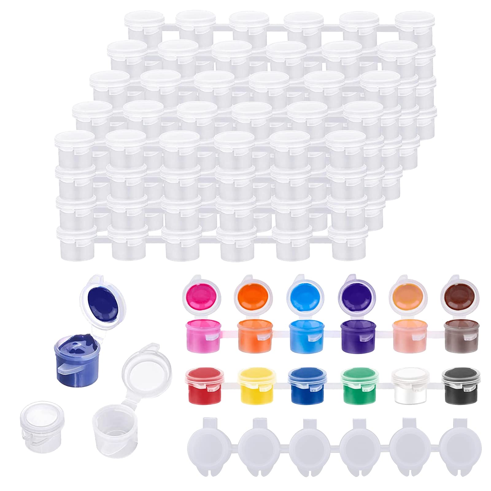 AKOLAFE 480 Pieces Paint Pots 5ML Paint Pots with Lids 6 Pieces Empty Paint  Pots Each Strip Clear Paint Pods Total 80 Paint Pot Strips for Kids Home  School Projects Festival DIY Arts Crafts