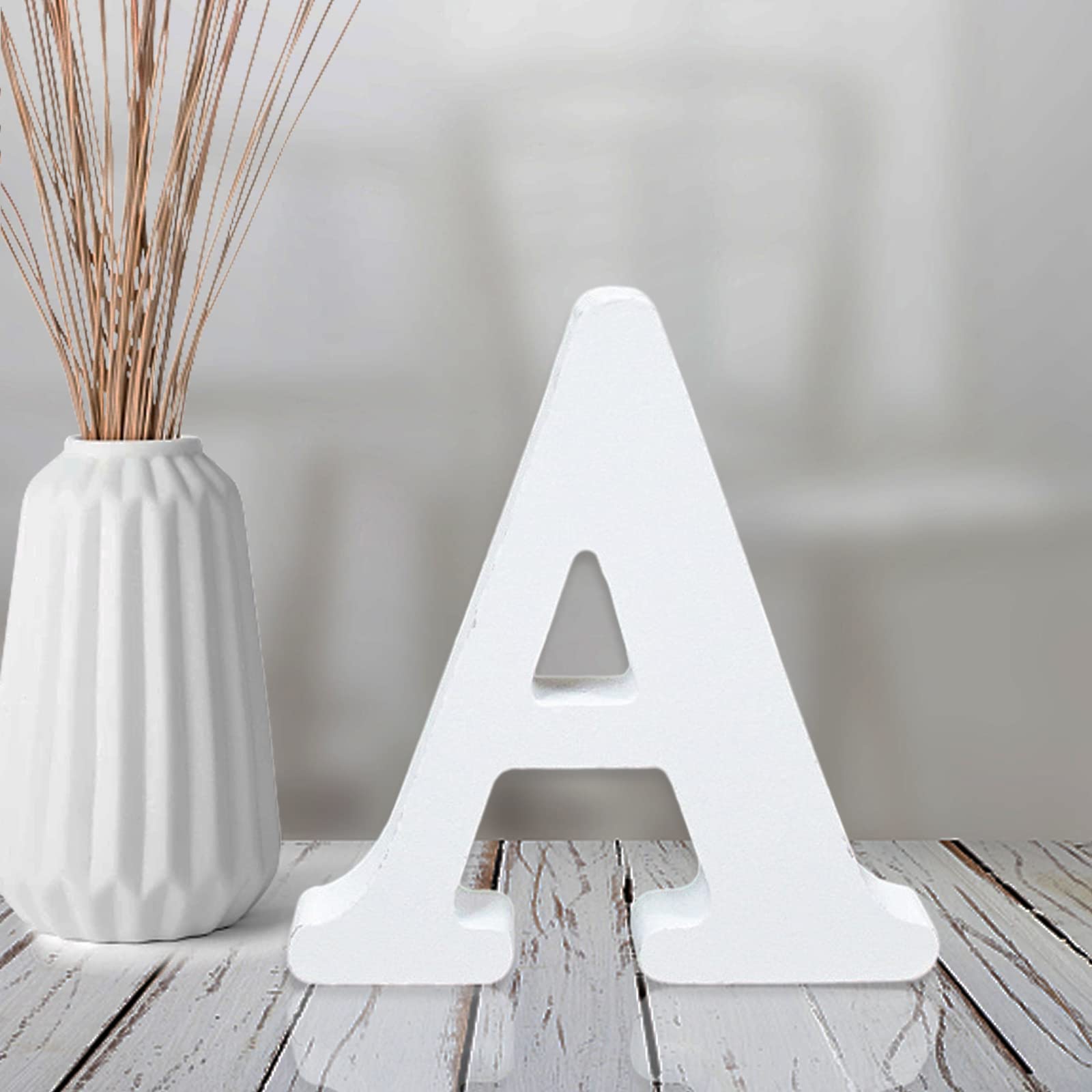 White Wood Letters 4 Inch, Wood Letters for DIY Party Projects (U) 