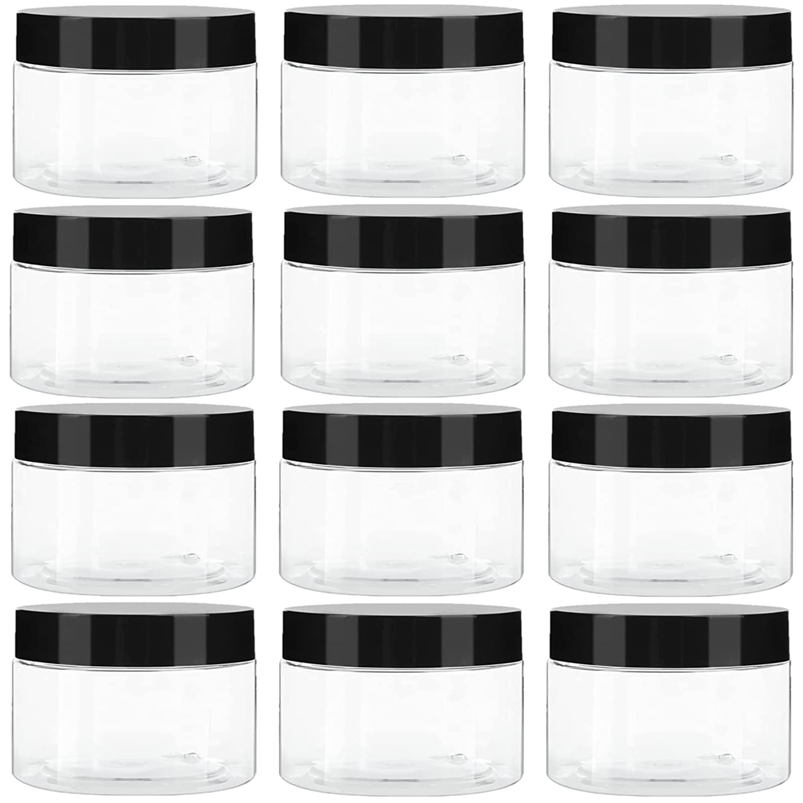 TUZAZO 12 Pack 4 Oz Plastic Jars with Lids and Labels BPA Free - Clear  Empty Refillable Round Body Butter Jars Small Plastic Containers for Cream,  Lotion, Cosmetics & Beauty Products 4 oz - 12