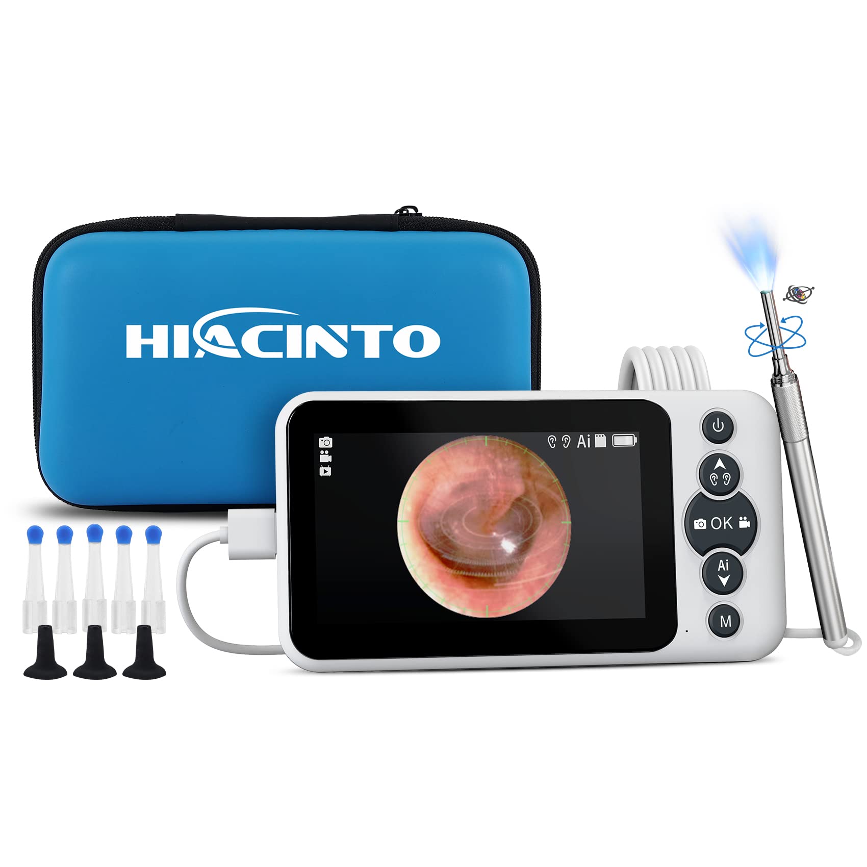 AI Intelligent Visual Digital Otoscope Hiacinto Ear Wax Removal Tool with  4.5Inch IPS Screen 3.2mm Ear Camera with Gyroscope Supports Photo and Video  Recording 32GB Card and Ear Cleaning Kits 4.5Inch Otoscope