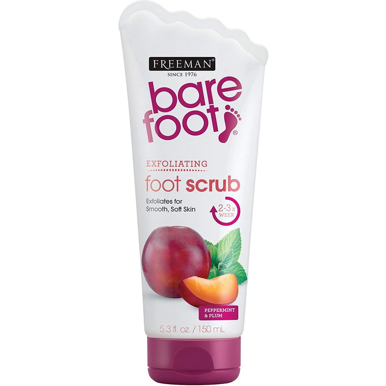 Freeman Bare Foot Exfoliating foot scrub Peppermint and Plum 5.3 oz( Packs  of 2)