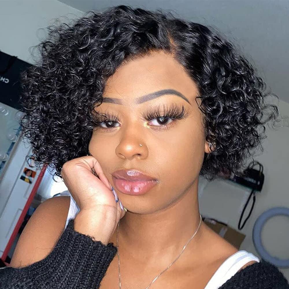 Short Curly Human Hair Wigs for Black Women Short Curly Middle Part Lace  Wigs Brazilian Human