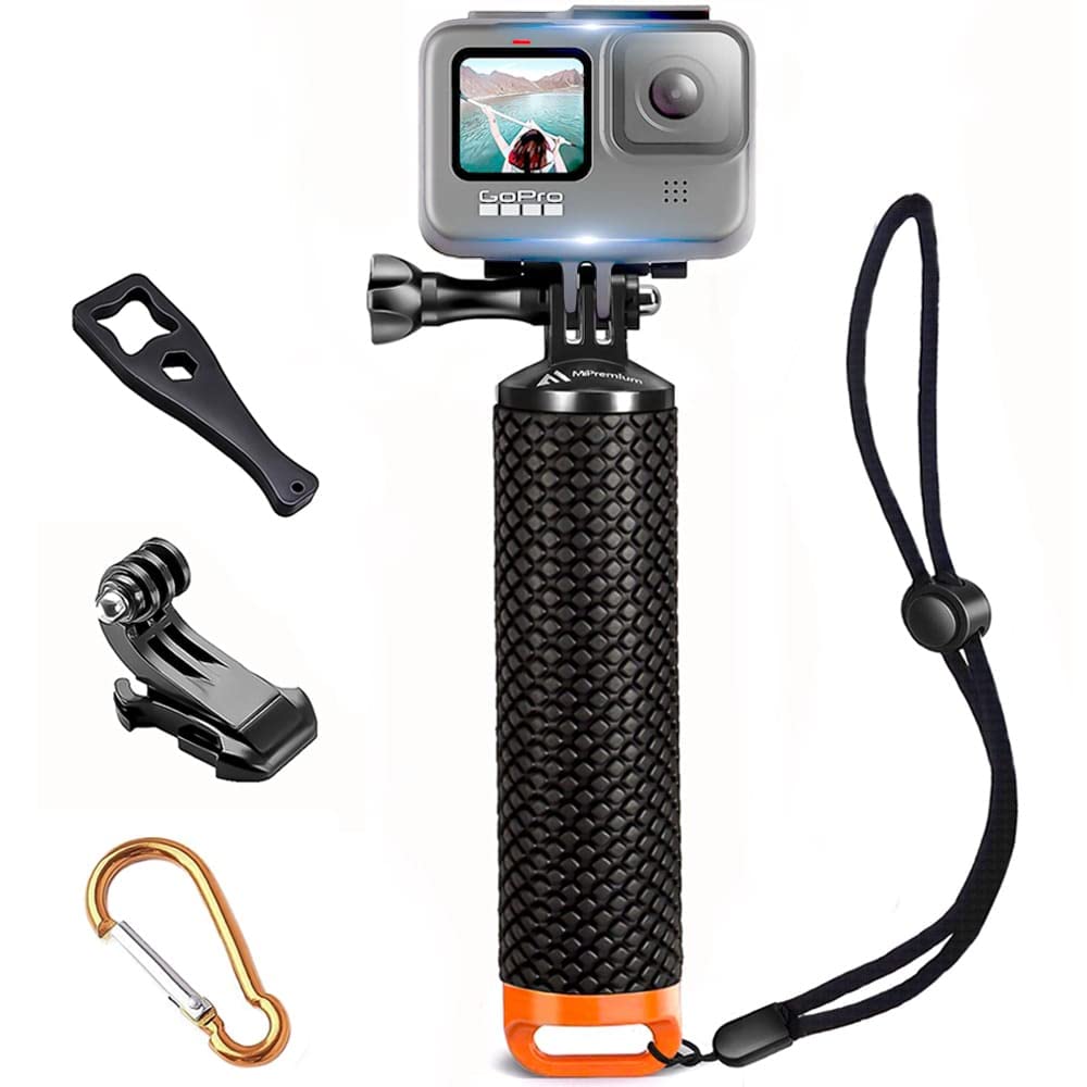 Waterproof Floating Hand Grip Compatible with GoPro Hero 11 10 9 8 7 6 5 4 3+ 2 1 Session Silver Camera Handler & Handle Mount Accessories Kit for Water Sport and Action (Orange)